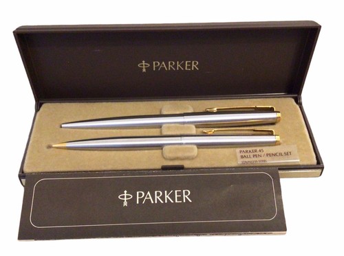 Vintage USA Parker 45 Ball Pen Pencil Set Stainless Steel Made Wisconsin (Read) - Picture 5 of 9
