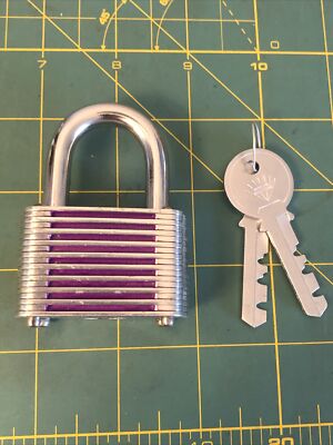 Vtg Diamond Lock Company Chrome Plated Laminated Large Padlock & Original Keys