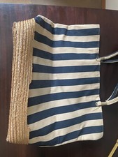 Torba plażowa niebieska biała w paski łyk 46 x 35 cm