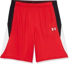NWT Under Armour Boys' Baseline Shorts Black/red/white drawstring sz. Youth L