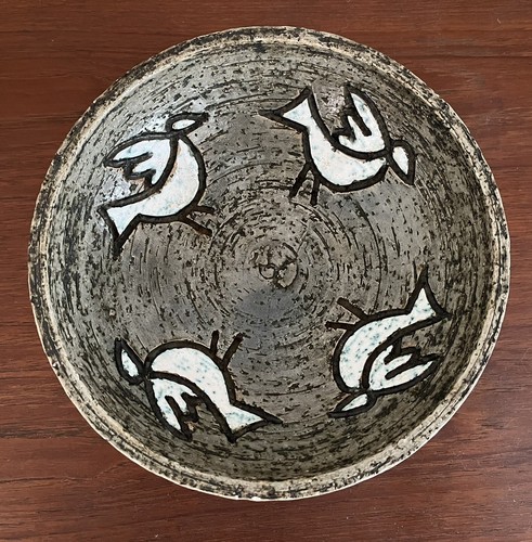 Vtg MCM Danish Modern AWF Pottery Arnold Wiigs Fabrikker Norway Bird Footed Bowl - Picture 12 of 17