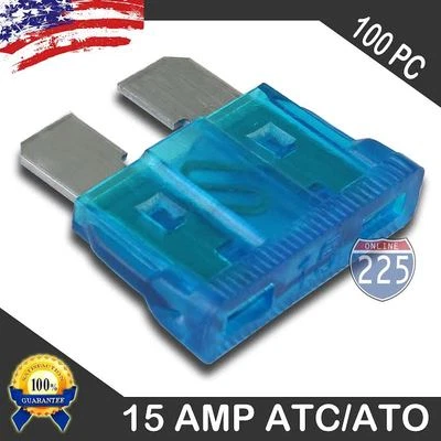 225FWY 100 Pack 15 AMP ATC/ATO STANDARD Regular FUSE BLADE 15A CAR TRUCK BOAT MARINE RV