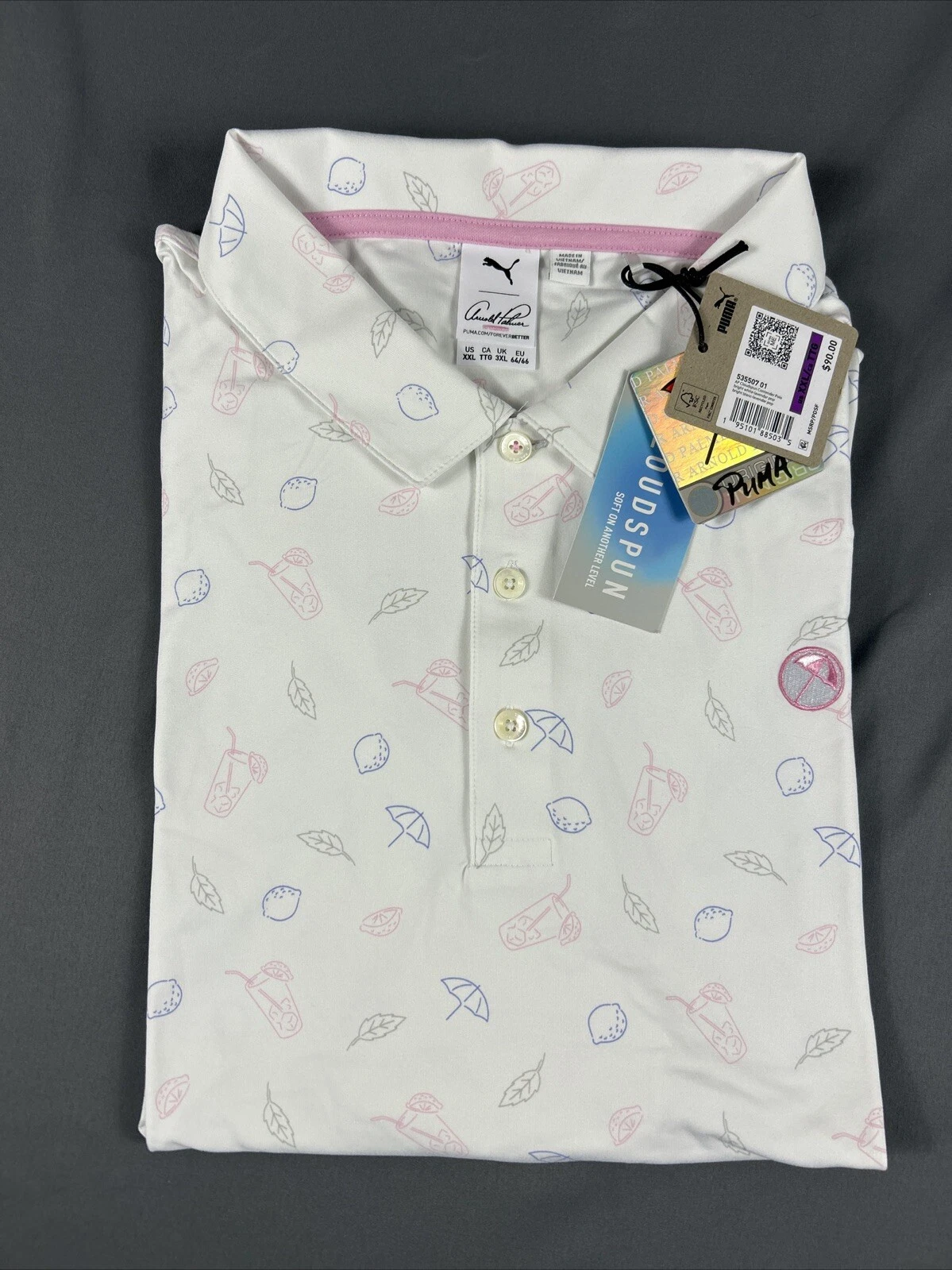 Puma Golf Shirt Polo Arnold Palmer Cloudspun Contender Print XXL White MSRP $90
