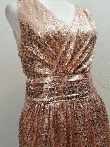 KATE KASIN SIZE 8 ROSE GOLD SEQUINED LONG FORMAL EVENING GOWN DRESS - Picture 5 of 14