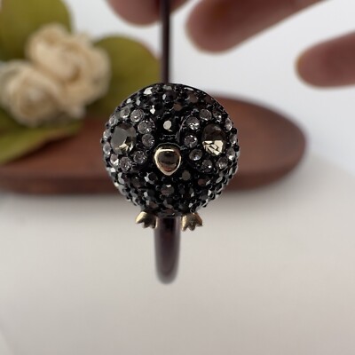 SIGNED FOSSIL VERY RARE OWL CUFF PAVE RHINESTONE BRACELET BLACK GOLD  TONE