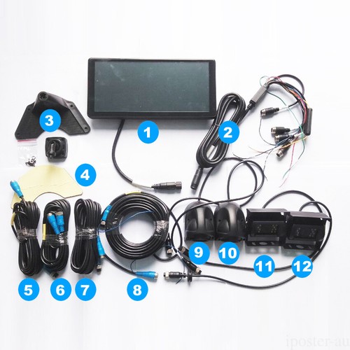 Panorama 10.36" Quad Monitor 360° Parking System DVR Backup HD Cameras Truck RV - Picture 12 of 12
