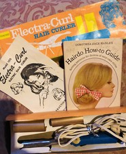 Vtg Standard ELCTRA CURL CURLING IRON 3 sz INTERCHANGABLE ROLLERS w/ Book USA