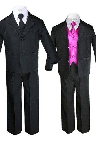 Hermosala Boys Teens 7pcs BLACK Formal Tie Suit + Color Vest & Neck Tie 4T-20 - Picture 8 of 25