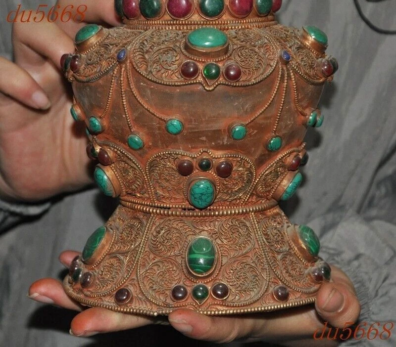 8,4" filigrana dourada prata incrustada cristal gema tanques tanque Crock pote frasco vasilha - Imagem 3 de 4