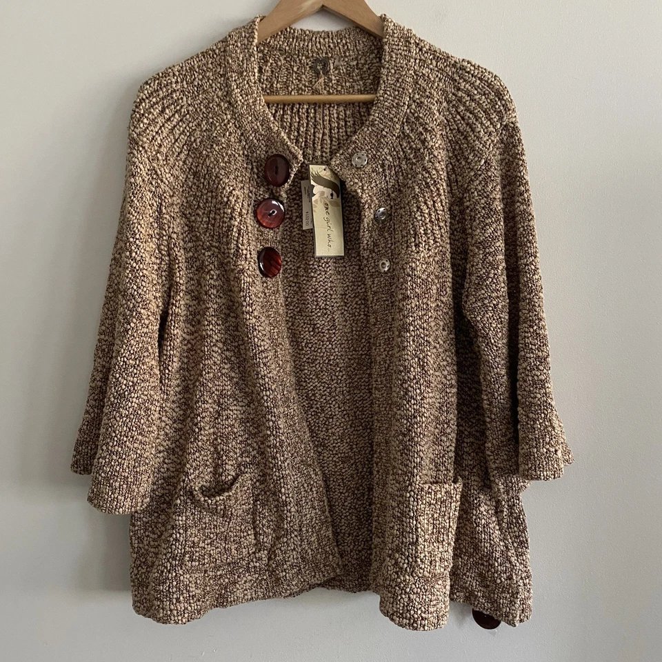 One Girl Who Chunky Knit Jacket Cardigan Designer Large Button Snaps Lagenlook - Image 2 of 4