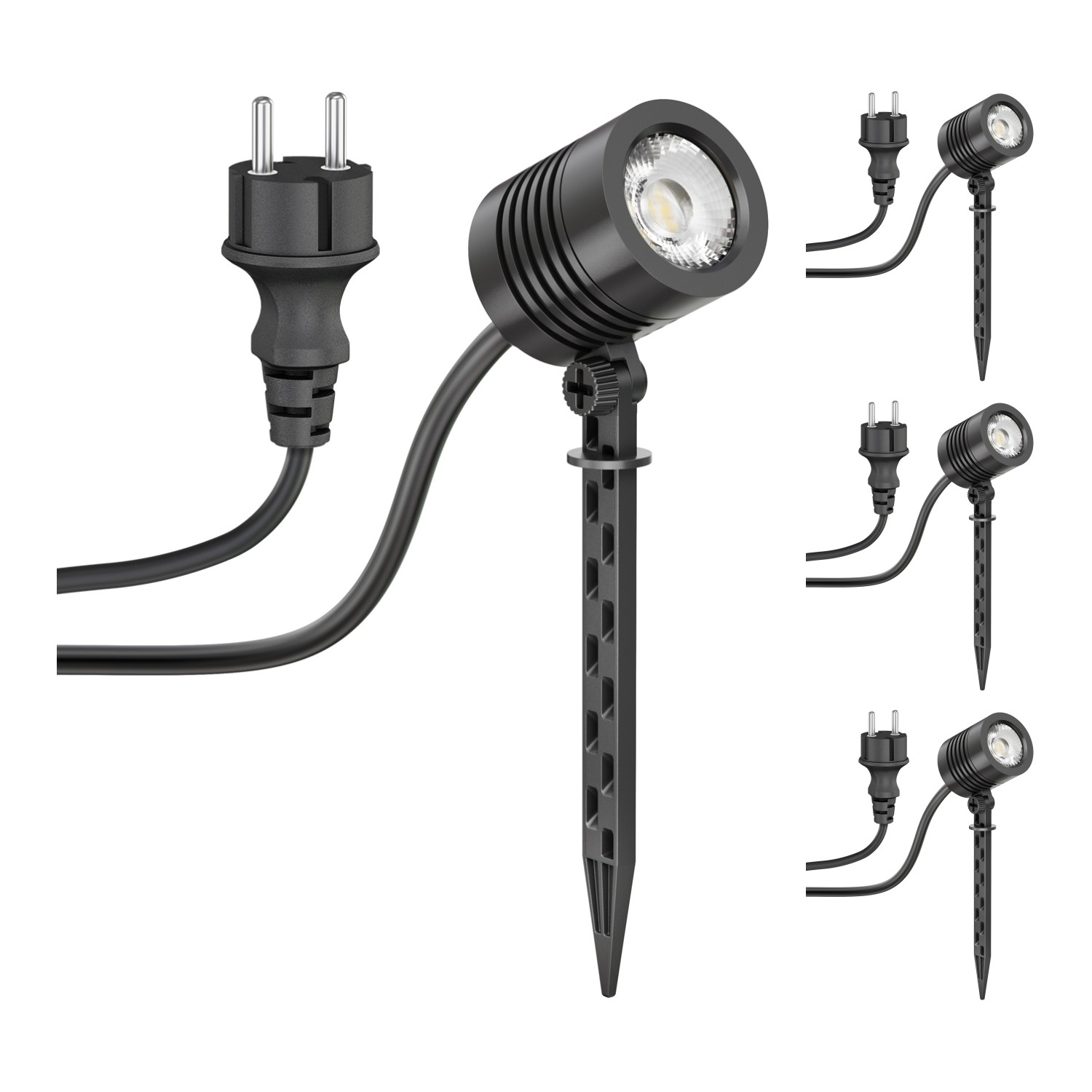 4x pequeño foco LED de jardín con pica de tierra TARL para exterior enchufe