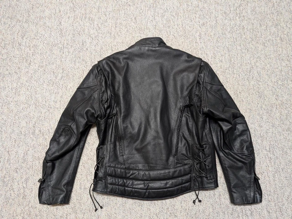 Винтажная мотоциклетная куртка 1990-х ВЕНТИЛИРУЕМАЯ гоночная L черная кожа RAIDER cafe racer - Изображение 2 из 4