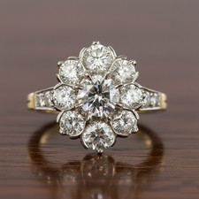 Old European Cut CZ Stone Ring 925 Silver Vintage Art Deco Wedding Cluster Ring