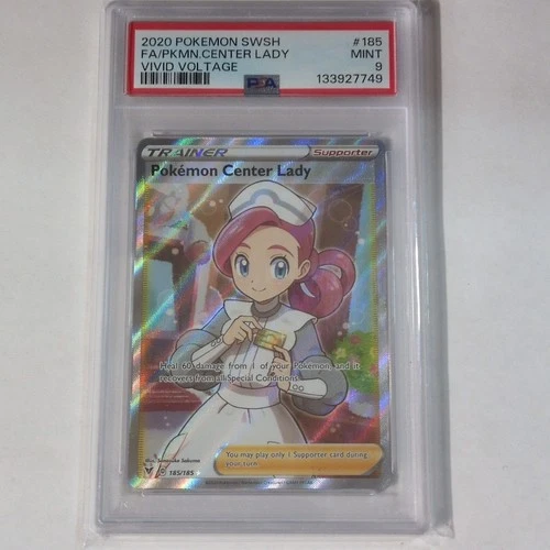 Pokemon TCG Swsh04 Vivid Voltage Pokemon Center Lady 185/185 FA Holo PSA 9 EN