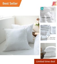 Linen Euro Shams 26x26 Pack of 2 Solid White Farmhouse Decorative Covers