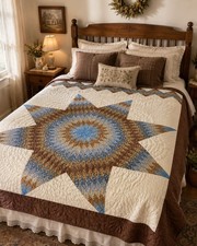Vintage Lone Star Patchwork Quilt Handmade Queen Size 82x100 Bedspread Multi