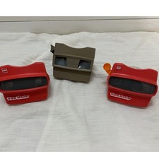 View-Master Stereoscope Viewer Lot 3 Red Tan Sawyer GAF 3D Vintage Good USA Reel