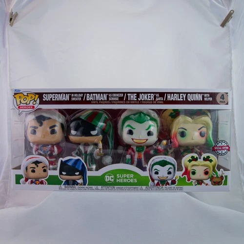 Funko POP! DC Super Heroes Christmas 4 Pack Superman Batman Joker Harley Quinn