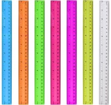 7PCS Clear 12 Inch Plastic Rulers Assorted Colors School Measuring Set Organizer