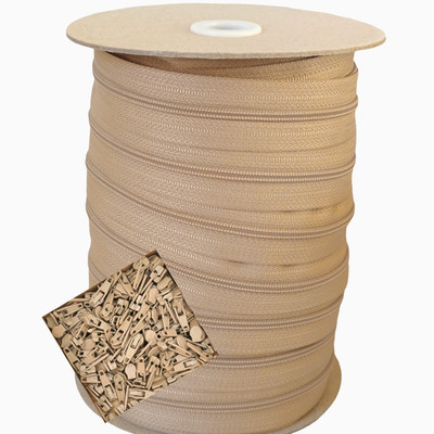 Beige durchgehende No 3 Nylon Zip Kette & Schieber sehr hochwertig strapazierfähig Reißverschlüsse
