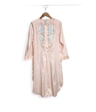 Vintage Natori Saks Fifth Avenue Pink Satin Long Sleeve Nightgown Petite NWT