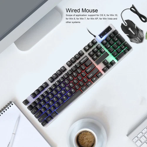 Keyboard Mouse Combo Wired Usb 104 Keys Led Colored Backlight Computer Sup SPC