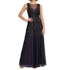 Adrianna Papell Bead Metallic Mesh Gown Size 4