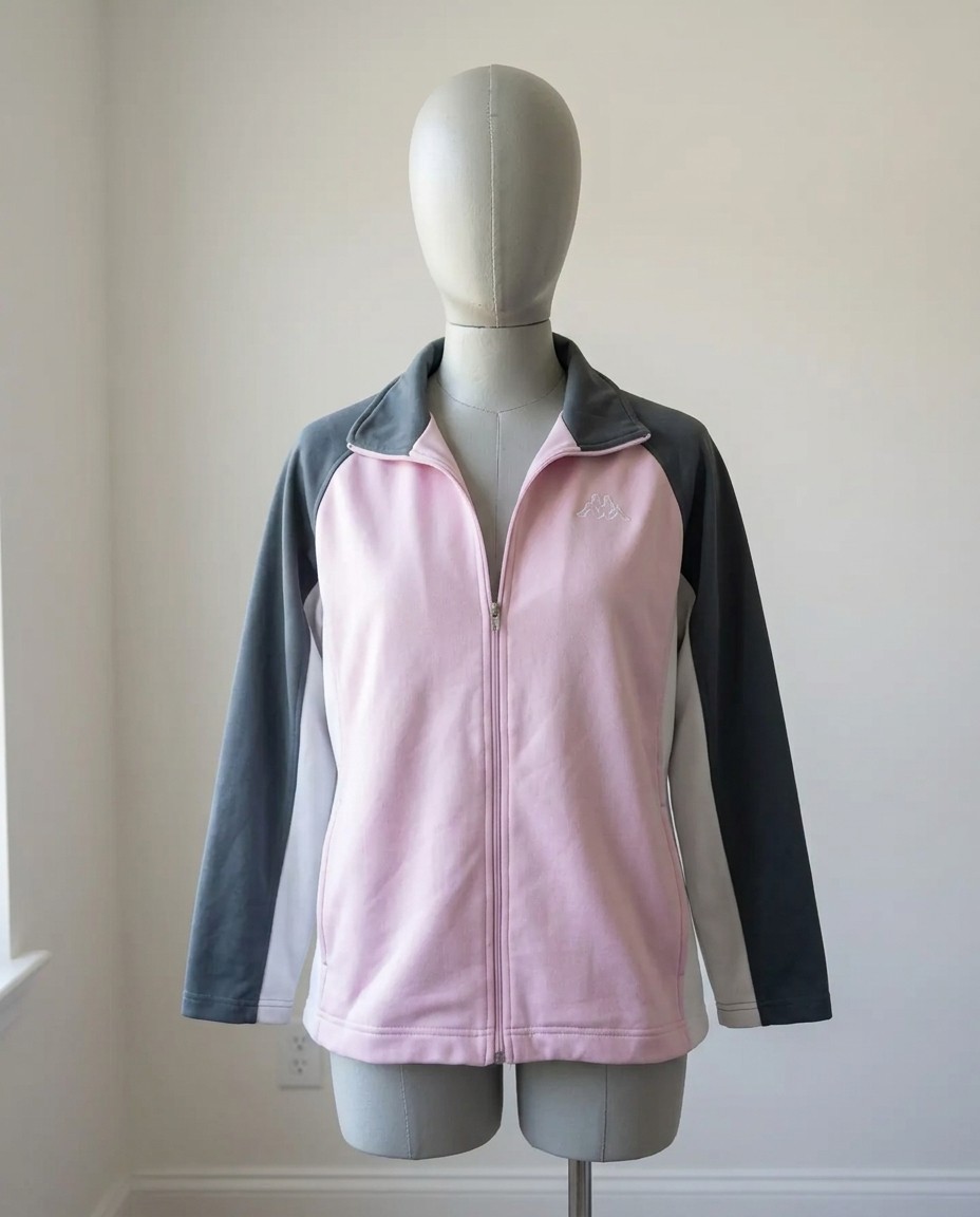 KAPPA ROSA E BIANCO FELPA CON ZIP DONNA TG.XXL ROSA ORIGINALE