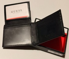 GUESS Bifold Wallet Black Leather Multiple Card Slots Mens New