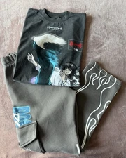 Large Civil Regime Death Note Flames Cargo Sweatpants L Kick Oversized Tee Shirt