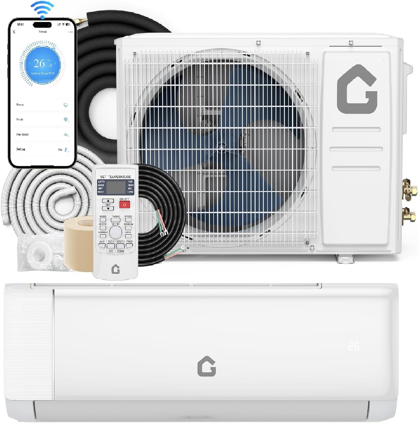 12000BTU 110V Ductless Mini Split Air Conditioner SEER2 20 WiFi Alexa ...