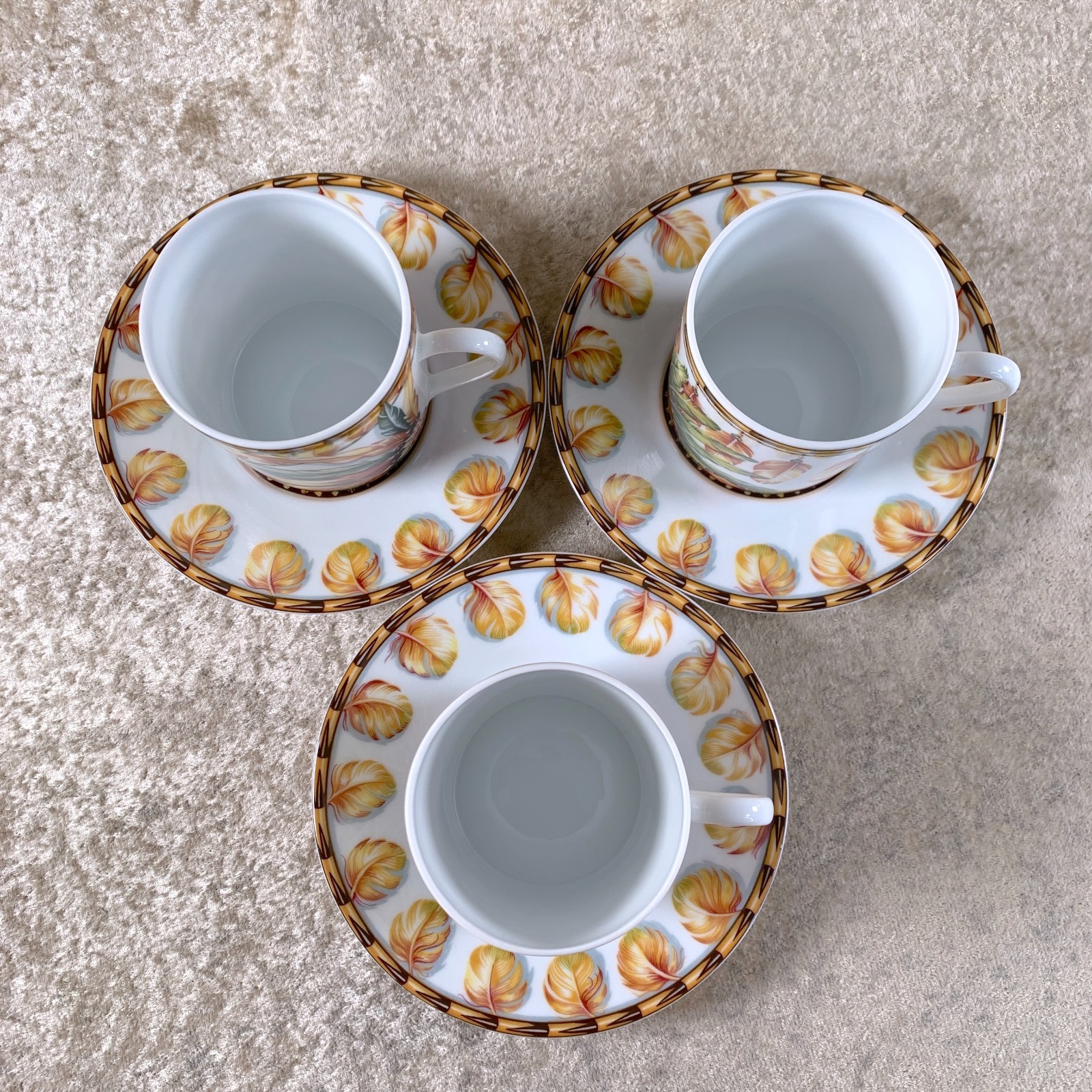 Hermes Paris Demitasse Cup & Saucer Patchwork Brazil Porcelain Tableware 3 Sets thumbnail 4