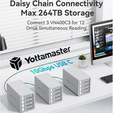 4 Bay Aluminum Hard Drive Enclosure 10Gbps Daisy-Chain DAS USB C Storage 88TB