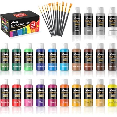 Acrylfarben Set mit 24 Farben je 60 ml und 12 Pinseln, Acrylfarbe , ungiftig ...