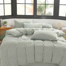 Green Gingham Duvet Cover Set - 100 Soft Cotton, 3-Piece Twin Bedding Set
