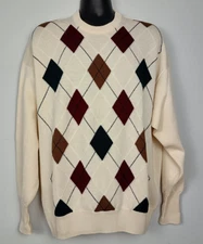 Clark & Gregory XL Beige Marino Wool Argyle Sweater Made in Scotland Preppy NWOT