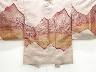 43976# JAPANESE KIMONO / ANTIQUE HAORI / SILK / WOVEN ABSTRACT PATTERN