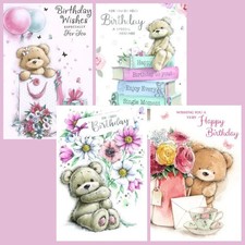Pack Of 4 Birthday Card Cute Teddy Bears Mixed Multipack Female Lady Women Girl