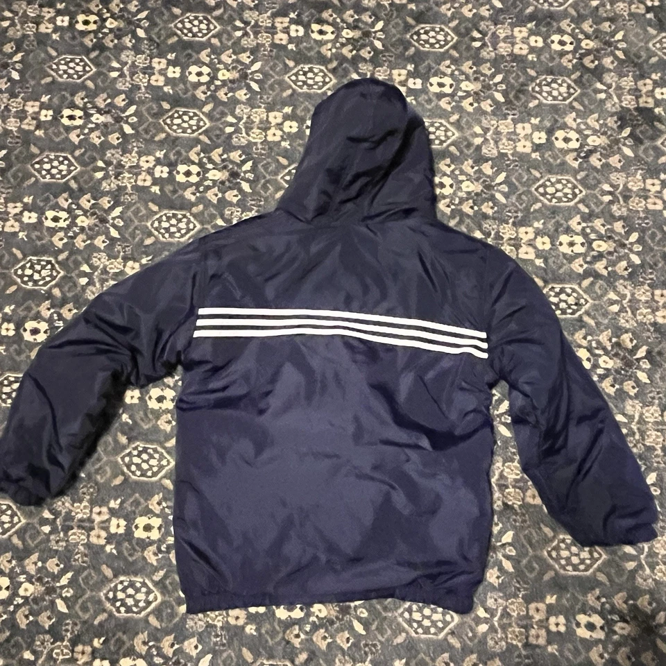 Chaqueta acolchada reversible con capucha XL retro azul marino vintage años 90 Y2K Adidas para hombre Foto 2 de 4