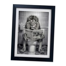Bathroom Wall Decor Black and White in Toilet Picture Print 10L" x 8W" Lion