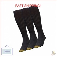 GOLDTOE Men's Windsor Wool Over-The-Calf Dress Socks, 3-Pairs, Black, Large