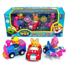 Pororo Friends Little Train Plane Pull Back Mini Car 3 pcs Set Eddy Loopy Toy