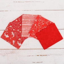 Threadart Exclusive 5 Fat Quarter Bundle Set - Red 100% Cotton Fabric