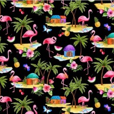 Ladies scrub hat Flamingos on vacation party time Vashon style elastic in back