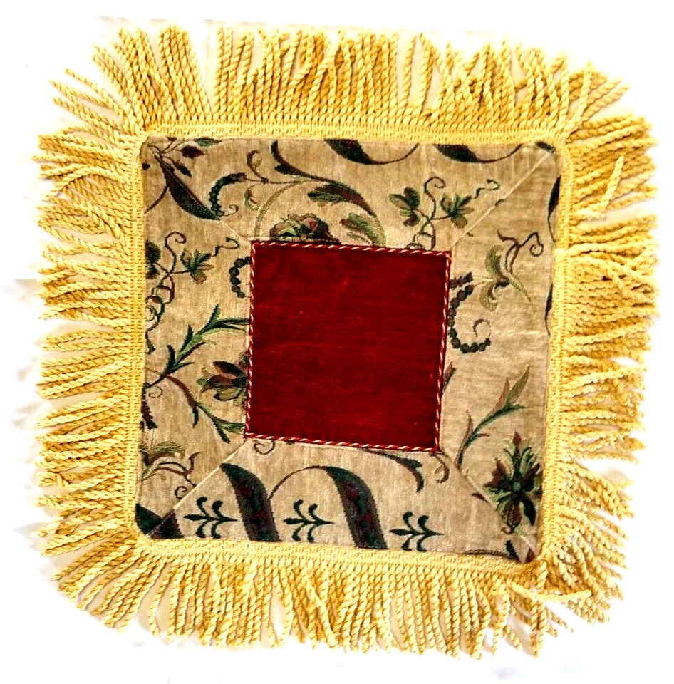 Tapeçaria estilo italiano capa almofada farsa 13,5" quadrado franja borla dourada conjunto de 2 - Imagem 3 de 4