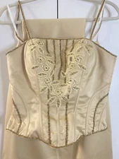 BEAUTIFUL GOLD HAND BEADED 3PC TOP, SKIRT & SHAWL Size SMALL