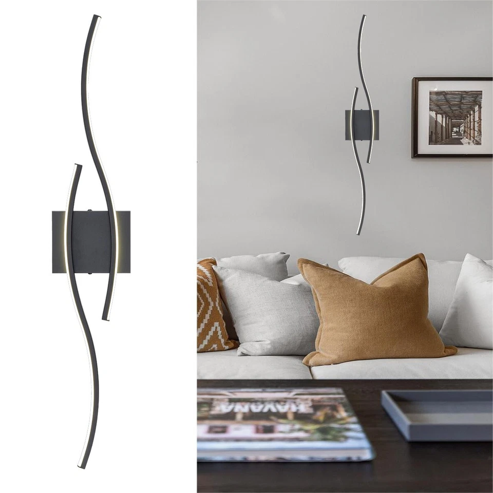 Modern Black Creative Wave Strip Led Wall Light Fixture Industrial Wall Sconce - Image 4 of 4