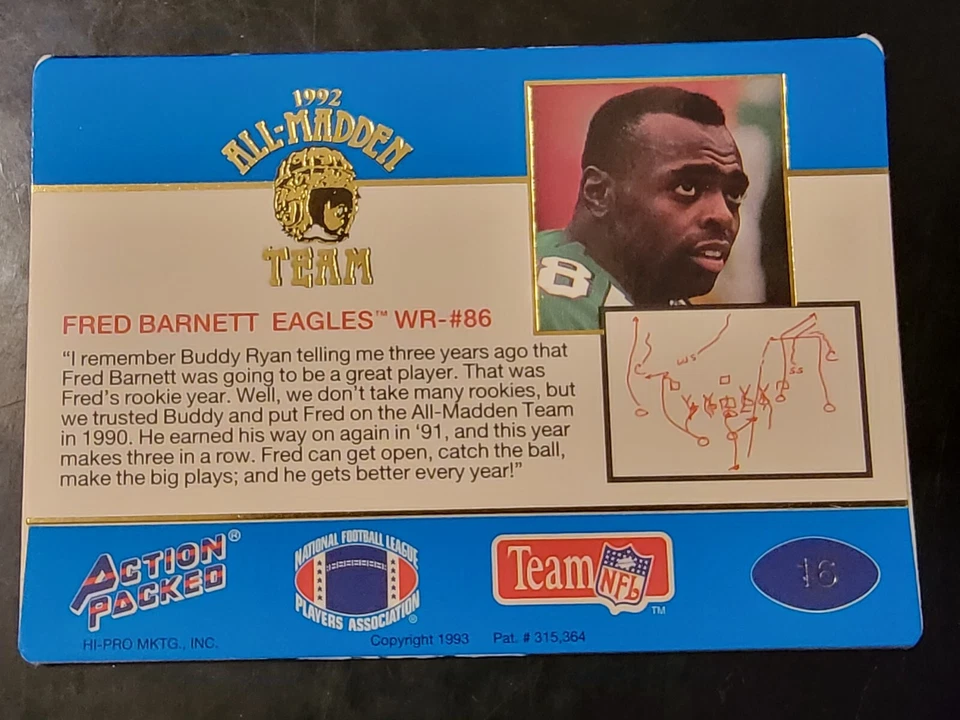 1992 Action Packed Football All-Madden Team #16 Fred Barnett  - Image 2 of 2