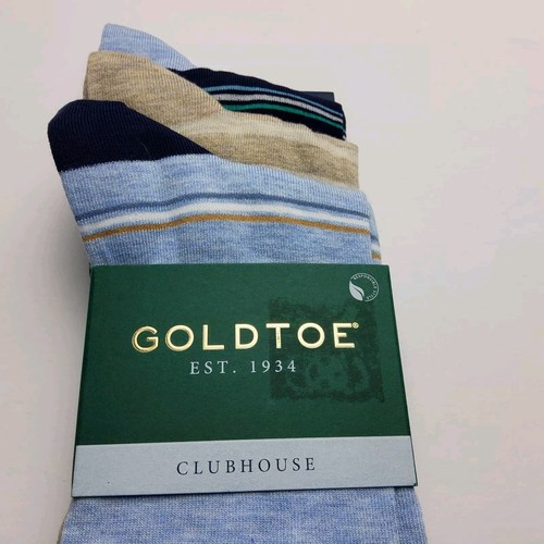 Goldtoe Men's Clubhouse Dress Socks Stripe 3 Pair Crew Blue CoolMax Size 6-12.5 - Picture 2 of 5