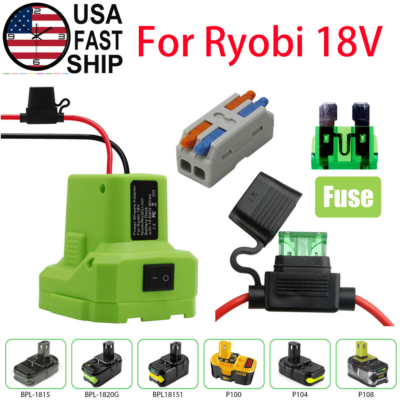 #ad DIY Power Wheels Battery Adapter Connector 14AWG Fuse Wires Holder For Ryobi 18V $14.97